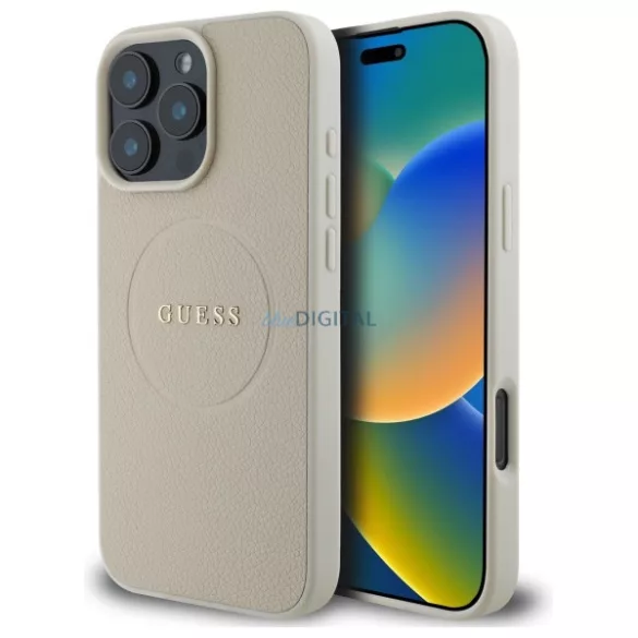 Guess GUHMP16XPGHSMME Grained Ring MagSafe keménytok iPhone 16 Pro Max - bézs