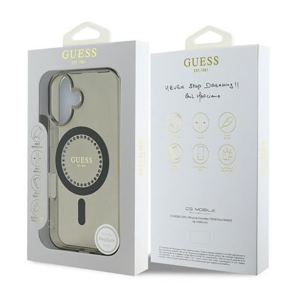 Guess GUHMP16SPFTDTEK IML Rhinestones MagSafe keménytok iPhone 16 - fekete