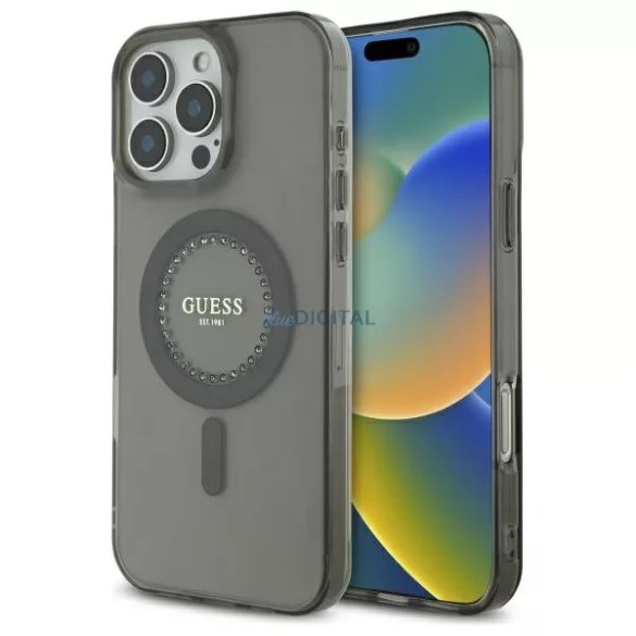 Guess GUHMP16LPFTDTEK IML Rhinestones MagSafe keménytok iPhone 16 Pro - fekete