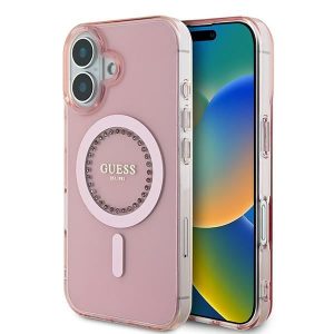 Guess GUHMP16SPFTDTEP IML Rhinestones MagSafe keménytok iPhone 16 - rózsaszín