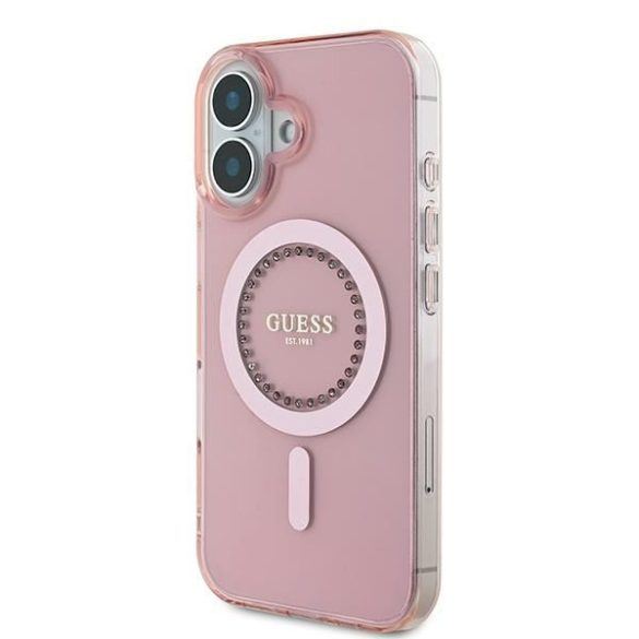 Guess GUHMP16SPFTDTEP IML Rhinestones MagSafe keménytok iPhone 16 - rózsaszín