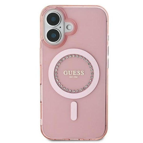 Guess GUHMP16SPFTDTEP IML Rhinestones MagSafe keménytok iPhone 16 - rózsaszín