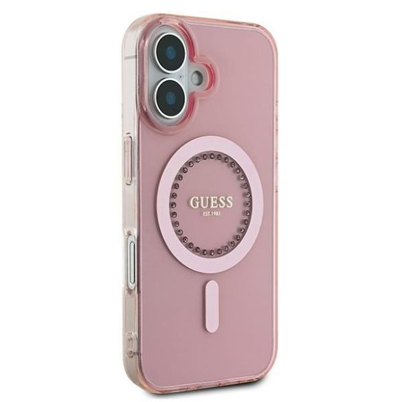 Guess GUHMP16SPFTDTEP IML Rhinestones MagSafe keménytok iPhone 16 - rózsaszín