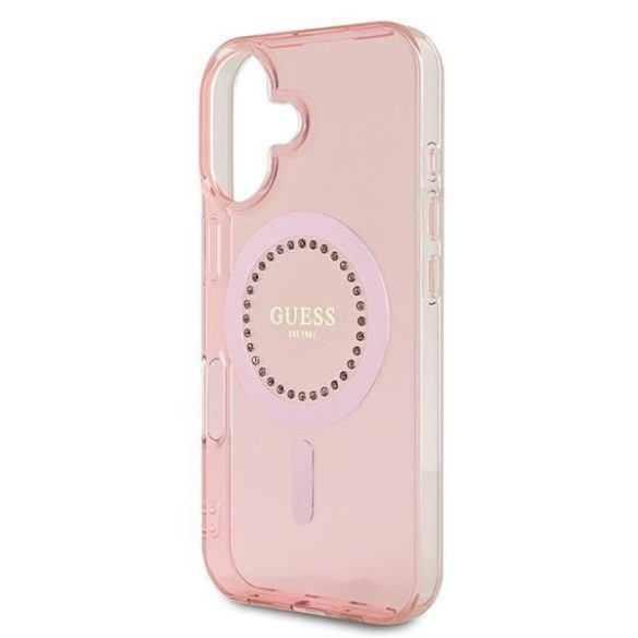 Guess GUHMP16SPFTDTEP IML Rhinestones MagSafe keménytok iPhone 16 - rózsaszín