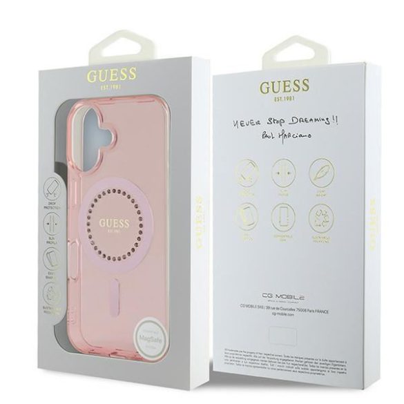 Guess GUHMP16SPFTDTEP IML Rhinestones MagSafe keménytok iPhone 16 - rózsaszín