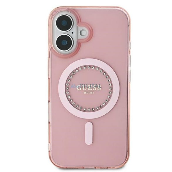 Guess GUHMP16MPFTDTEP IML Rhinestones MagSafe keménytok iPhone 16 Plus - rózsaszín