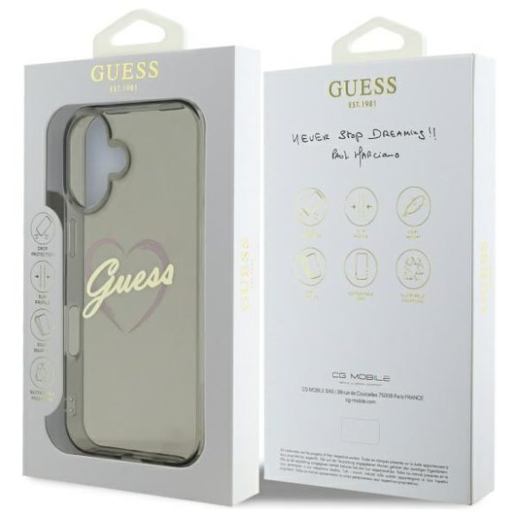 Guess GUHCP16SHCHGSPK IML Heart keménytok iPhone 16 - fekete