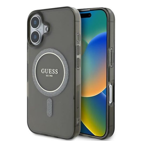 Guess GUHMP16SHFGEREK IML Glitter Circle MagSafe keménytok iPhone 16 - fekete