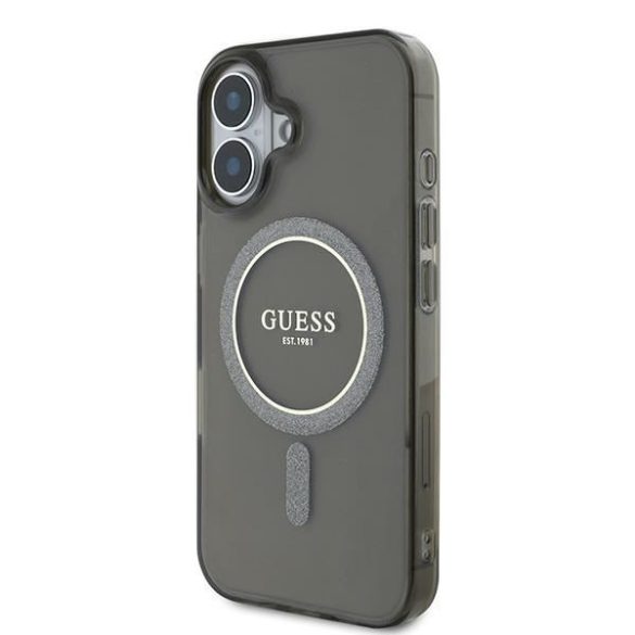 Guess GUHMP16SHFGEREK IML Glitter Circle MagSafe keménytok iPhone 16 - fekete