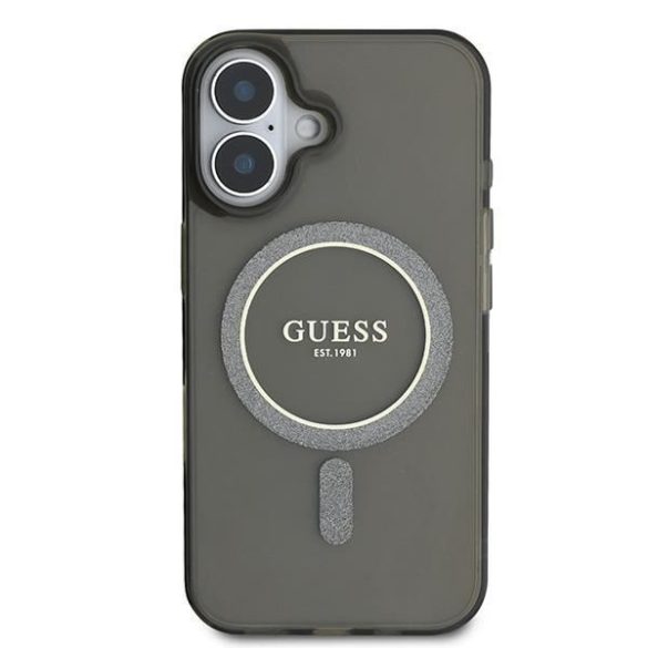 Guess GUHMP16SHFGEREK IML Glitter Circle MagSafe keménytok iPhone 16 - fekete