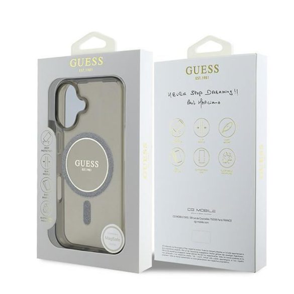 Guess GUHMP16SHFGEREK IML Glitter Circle MagSafe keménytok iPhone 16 - fekete