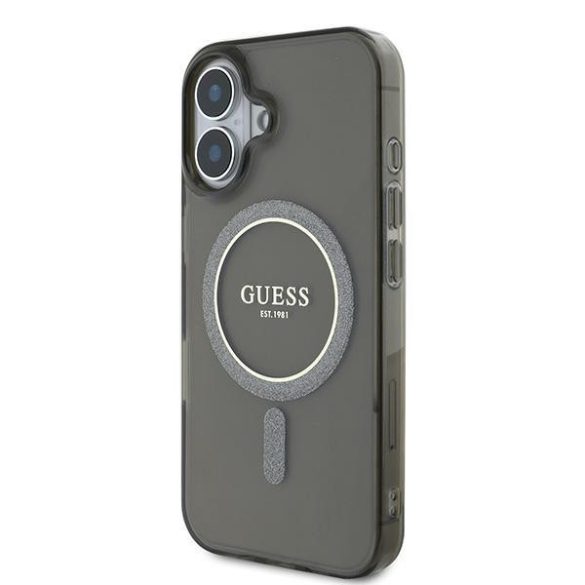 Guess GUHMP16MHFGEREK IML Glitter Circle MagSafe-kompatibilis keménytok iPhone 16 Plus - fekete