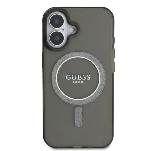 Guess GUHMP16MHFGEREK IML Glitter Circle MagSafe-kompatibilis keménytok iPhone 16 Plus - fekete