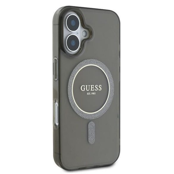 Guess GUHMP16MHFGEREK IML Glitter Circle MagSafe-kompatibilis keménytok iPhone 16 Plus - fekete