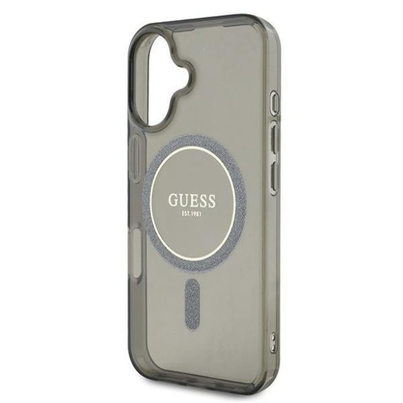 Guess GUHMP16MHFGEREK IML Glitter Circle MagSafe-kompatibilis keménytok iPhone 16 Plus - fekete