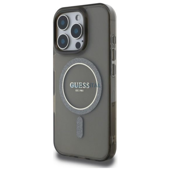 Guess GUHMP16LHFGEREK IML Glitter Circle MagSafe-kompatibilis keménytok iPhone 16 Pro - fekete