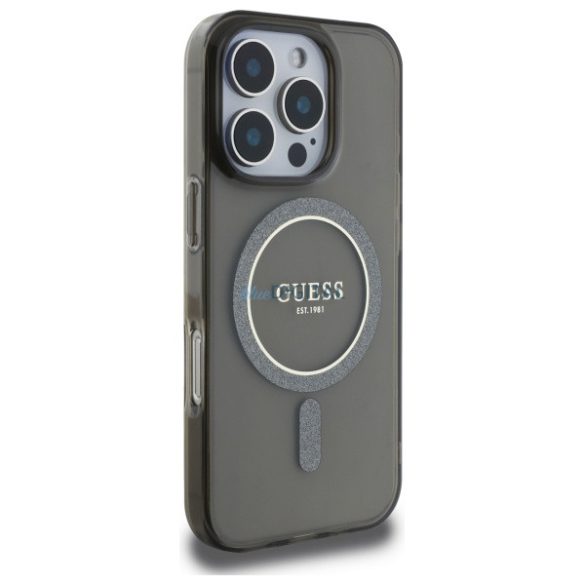 Guess GUHMP16LHFGEREK IML Glitter Circle MagSafe-kompatibilis keménytok iPhone 16 Pro - fekete