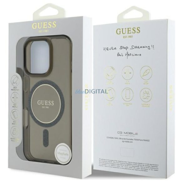 Guess GUHMP16LHFGEREK IML Glitter Circle MagSafe-kompatibilis keménytok iPhone 16 Pro - fekete