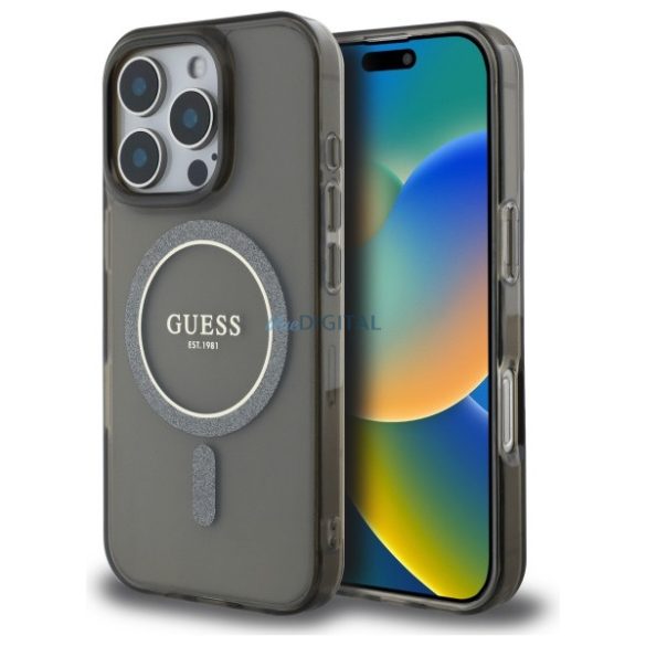 Guess GUHMP16XHFGEREK IML Glitter Circle MagSafe-kompatibilis keménytok iPhone 16 Pro Max - fekete