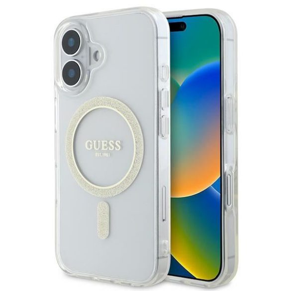 Guess GUHMP16SHFGERET IML Glitter Circle MagSafe keménytok iPhone 16 - átlátszó