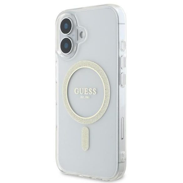 Guess GUHMP16SHFGERET IML Glitter Circle MagSafe keménytok iPhone 16 - átlátszó