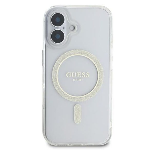 Guess GUHMP16SHFGERET IML Glitter Circle MagSafe keménytok iPhone 16 - átlátszó