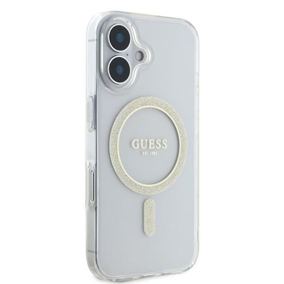 Guess GUHMP16SHFGERET IML Glitter Circle MagSafe keménytok iPhone 16 - átlátszó