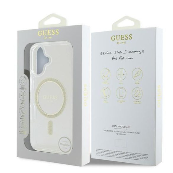 Guess GUHMP16SHFGERET IML Glitter Circle MagSafe keménytok iPhone 16 - átlátszó