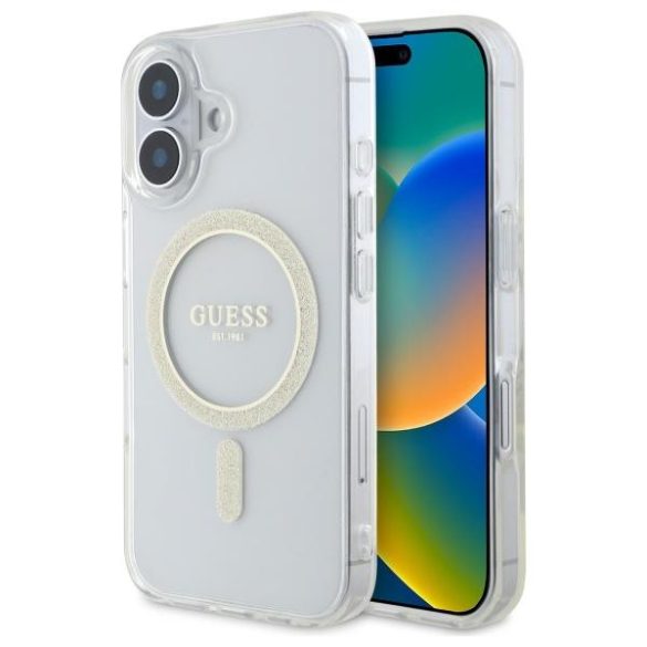 Guess GUHMP16MHFGERET IML Glitter Circle MagSafe-kompatibilis keménytok iPhone 16 Plus - átlátszó