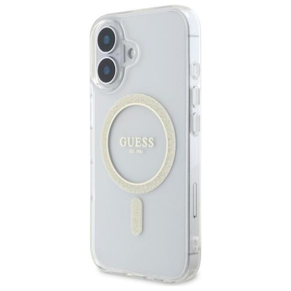 Guess GUHMP16MHFGERET IML Glitter Circle MagSafe-kompatibilis keménytok iPhone 16 Plus - átlátszó