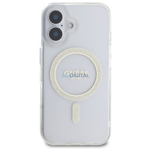 Guess GUHMP16MHFGERET IML Glitter Circle MagSafe-kompatibilis keménytok iPhone 16 Plus - átlátszó