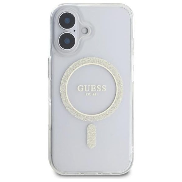 Guess GUHMP16MHFGERET IML Glitter Circle MagSafe-kompatibilis keménytok iPhone 16 Plus - átlátszó