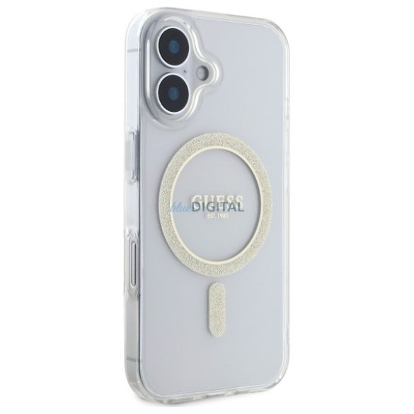 Guess GUHMP16MHFGERET IML Glitter Circle MagSafe-kompatibilis keménytok iPhone 16 Plus - átlátszó