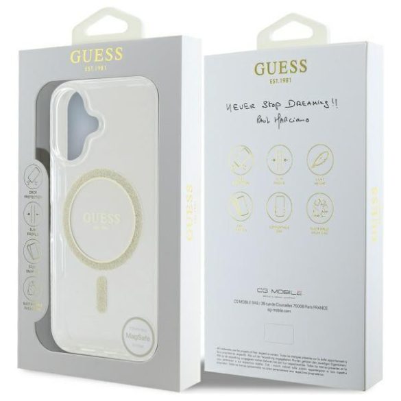 Guess GUHMP16MHFGERET IML Glitter Circle MagSafe-kompatibilis keménytok iPhone 16 Plus - átlátszó