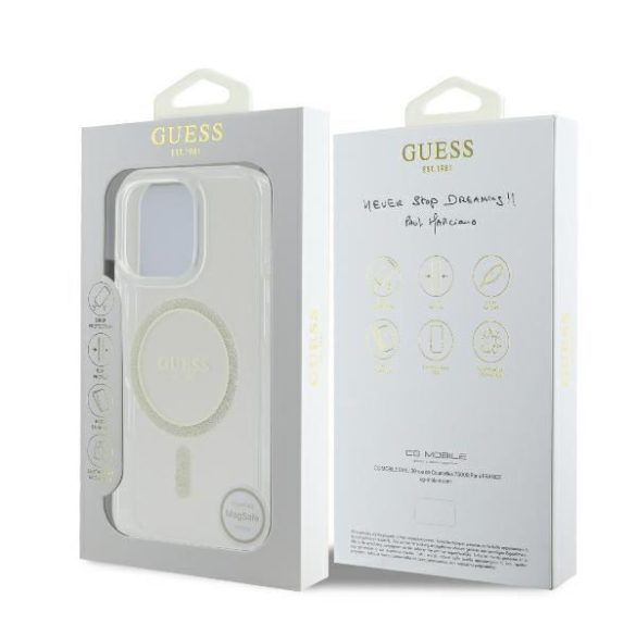 Guess GUHMP16LHFGERET IML Glitter Circle MagSafe keménytok iPhone 16 Pro - átlátszó