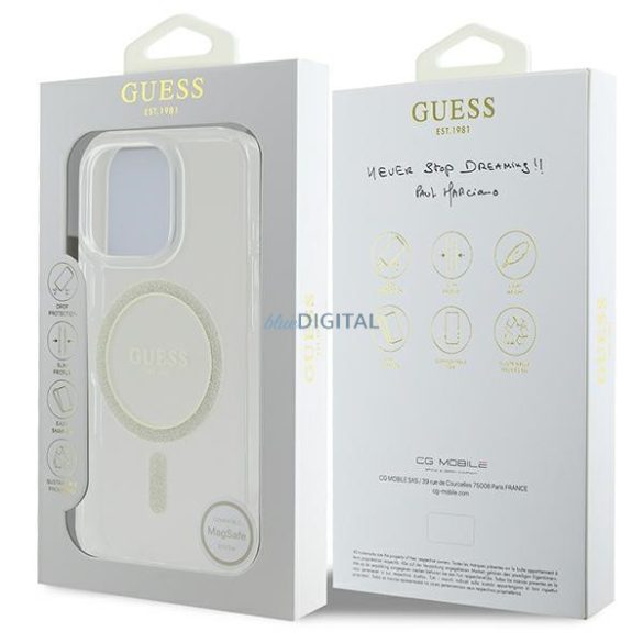 Guess GUHMP16XHFGERET IML Glitter Circle MagSafe-kompatibilis keménytok iPhone 16 Pro Max - átlátszó