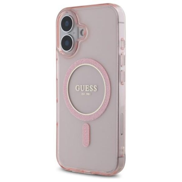 Guess GUHMP16SHFGEREP IML Glitter Circle MagSafe-kompatibilis keménytok iPhone 16 - rózsaszín