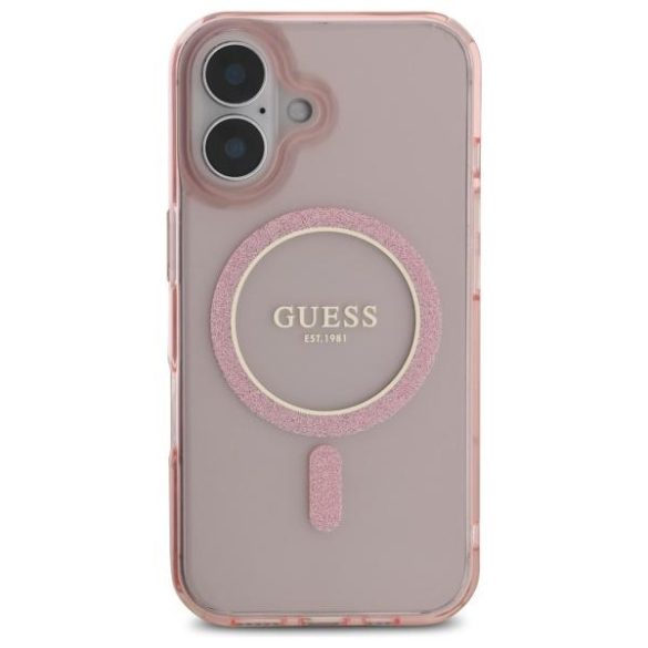 Guess GUHMP16SHFGEREP IML Glitter Circle MagSafe-kompatibilis keménytok iPhone 16 - rózsaszín