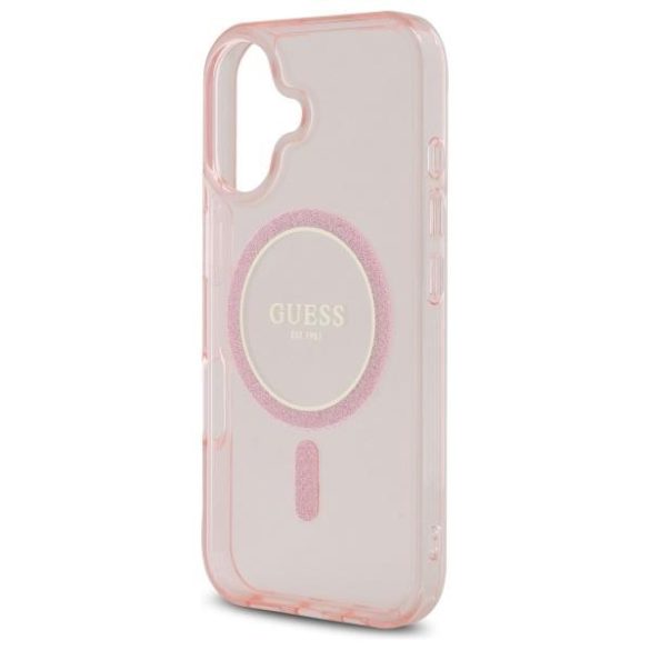 Guess GUHMP16SHFGEREP IML Glitter Circle MagSafe-kompatibilis keménytok iPhone 16 - rózsaszín