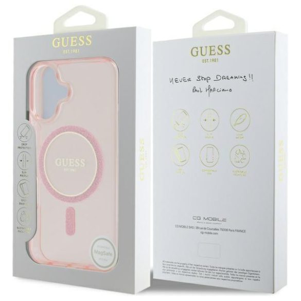 Guess GUHMP16SHFGEREP IML Glitter Circle MagSafe-kompatibilis keménytok iPhone 16 - rózsaszín