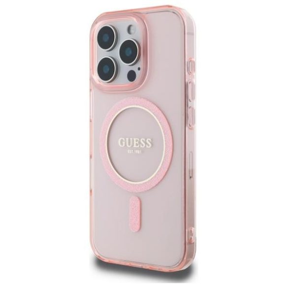 Guess GUHMP16XHFGEREP IML Glitter Circle MagSafe-kompatibilis keménytok iPhone 16 Pro Max - rózsaszín