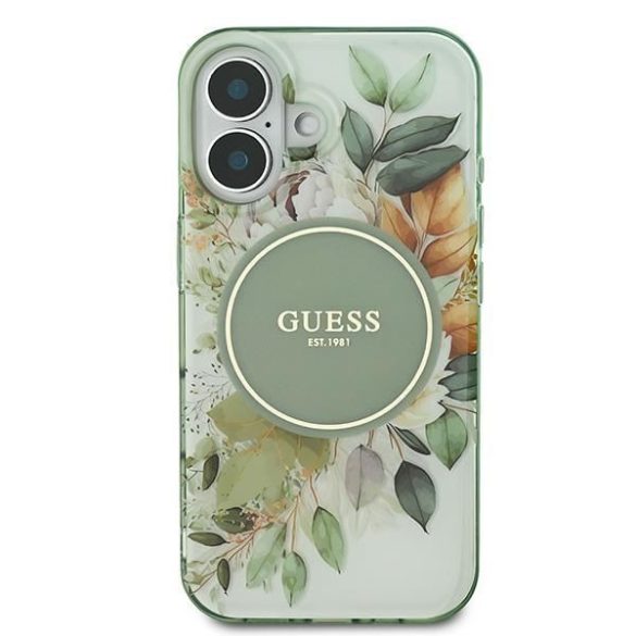 Guess GUHMP16SHFWBDCEN IML Flower & Tonal Circle MagSafe keménytok iPhone 16 - zöld