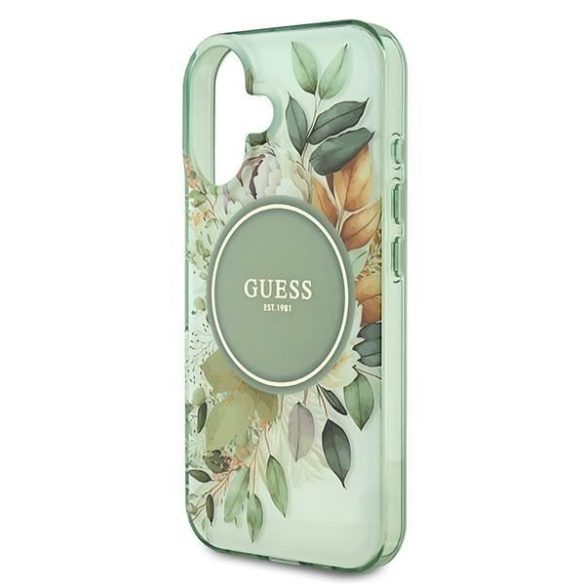 Guess GUHMP16SHFWBDCEN IML Flower & Tonal Circle MagSafe keménytok iPhone 16 - zöld