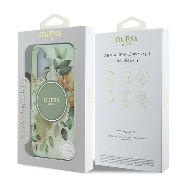 Guess GUHMP16SHFWBDCEN IML Flower & Tonal Circle MagSafe keménytok iPhone 16 - zöld