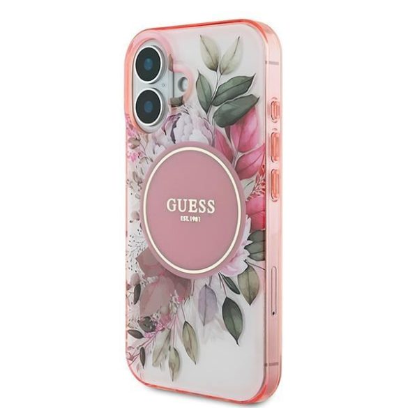 Guess GUHMP16SHFWBDCEP IML Flower & Tonal Circle MagSafe keménytok iPhone 16 - rózsaszín