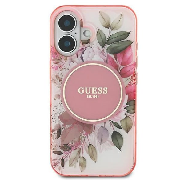 Guess GUHMP16MHFWBDCEP IML Flower & Tonal Circle MagSafe keménytok iPhone 16 Plus - rózsaszín