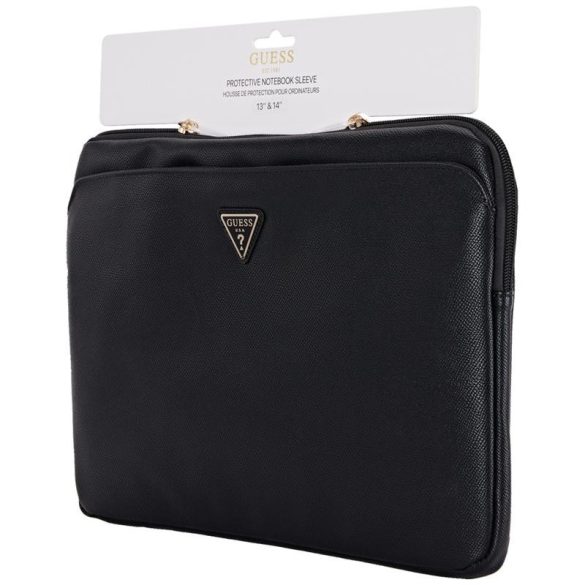 Guess Grained Zipper Pocket Triangle Logo laptoptáska 14" - fekete