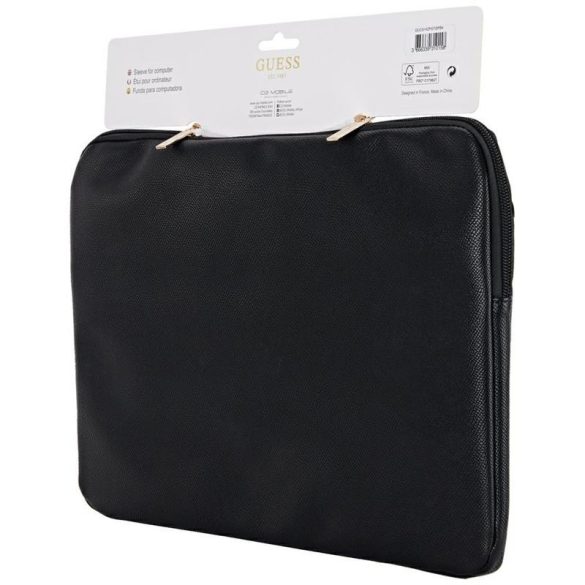 Guess Grained Zipper Pocket Triangle Logo laptoptáska 14" - fekete