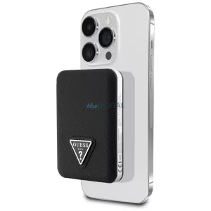 Power Bank Guess Grained Triangle 5000 mAh, 15 W, USB-C, MagSafe, induktív, fekete