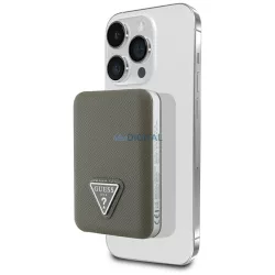   Power Bank Guess Grained Triangle 5000 mAh, 15 W, USB-C, MagSafe, induktív – barna